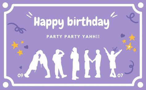 Bts Birthday Party Ideas, Kpop Birthday Party Ideas, Bts Party, Bts Birthday, Happy Birthday Banner Printable, Bts Cake, Birthday Cards To Print, Magic Runes, Bts Happy Birthday