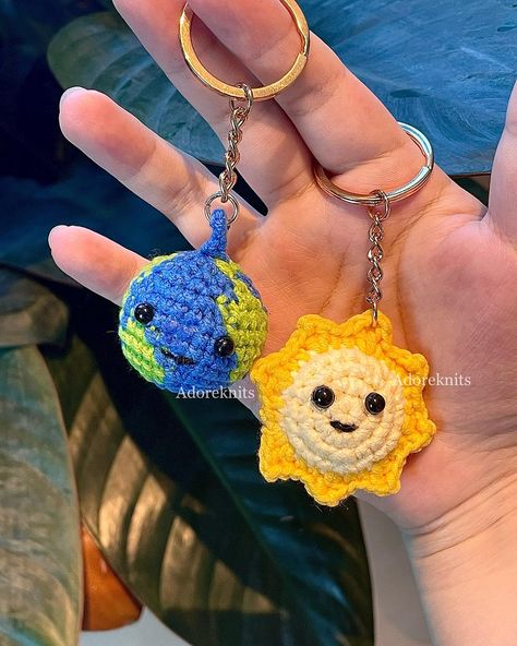 Personalized Crochet decor,Sun/ Earth/ Moon/ Star Keychain Fob Rings, Milklove Doll, Tote Bag/Wallet Charm 🌍Big：Diameter：6cm 🌍Small：Diameter：3.5cm ☀️Big：Diameter：10cm ☀️Small：Diameter：5cm 🌛Big：Length：7.5cm 🌛Small：Length：5cm ⭐️Small：Diameter：3.5cm https://adoreknitsstore.etsy.com #crochet #crochetaddict #milklove #keychain #earth #moon #star #sun #giftideas #universe #giftforher Crochet Sun And Moon, Sun And Moon Crochet, Sun Earth Moon, Sun Keychain, Sun Crochet, Personalized Crochet, Crochet Sun, Star Keychain, Crochet Decor