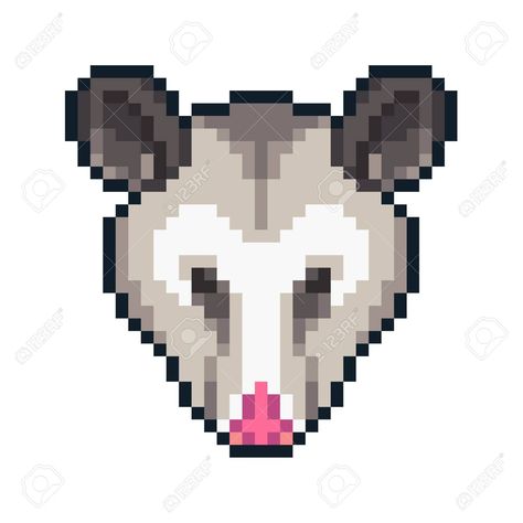 Opossum Pixel Art Opossum Pixel Art, Opossum Perler Beads, Possum Pixel Art, Possum Kandi Pattern, Possum Perler Bead Pattern, Rat Pixel Art, Opossum Alpha Pattern, Goth Pixel Art, Cross Stitch Opossum