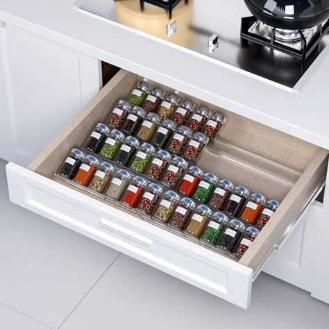 Drawer Spice Organizer, Spice Rack Tray, Nursery Drawer Organization, Spice Drawer Organizer, Drawer Spice Rack, Spice Organization Drawer, Acrylic Drawers, Makeup Drawer Organization, Messy Kitchen