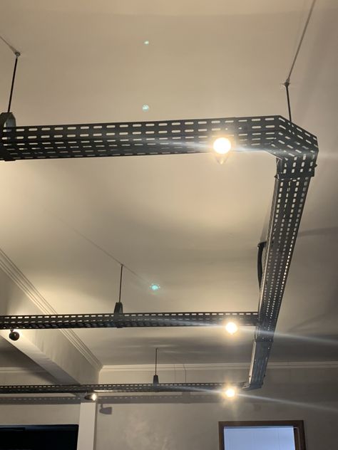 Cable Tray Lighting, Exposed Wiring Interior Design, Exposed Wiring, Exposed Ceiling, Interior Lighting Design, Market Lighting, Lighting Design Ideas, Electrical Circuit Diagram, Electrical Circuit