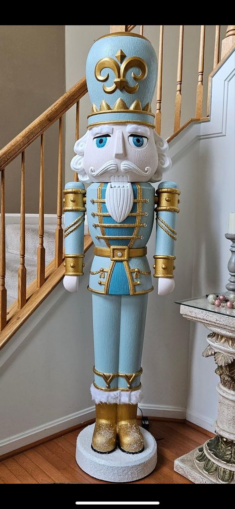 Nutcracker Ideas Christmas Decor, Easy Diy Nutcracker Soldier Outdoor, Nutcracker Color Scheme, Diy Outdoor Nutcracker, Nutcrackers Diy Paint Ideas, Paint Your Own Nutcracker, Walmart Nutcracker Painting Ideas, Walmart Nutcracker Diy, Teal Nutcracker