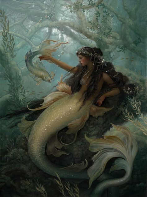 Annie Stegg, Sea Nymph, Mermaid Artwork, Siren Mermaid, Mermaid Pictures, Mermaid Aesthetic, Mermaid Dreams, Mermaids And Mermen, Wooden Panel