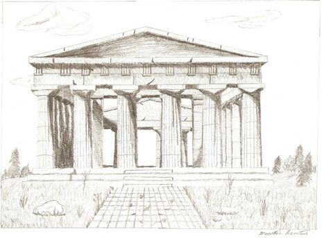 Greek Temple Drawing, Ancient Greece Drawing, Ancient Greek Buildings, Greece Drawing, Temple Drawing, Greece Architecture, Ancient Roman Architecture, Conceptual Model Architecture, Ancient Athens