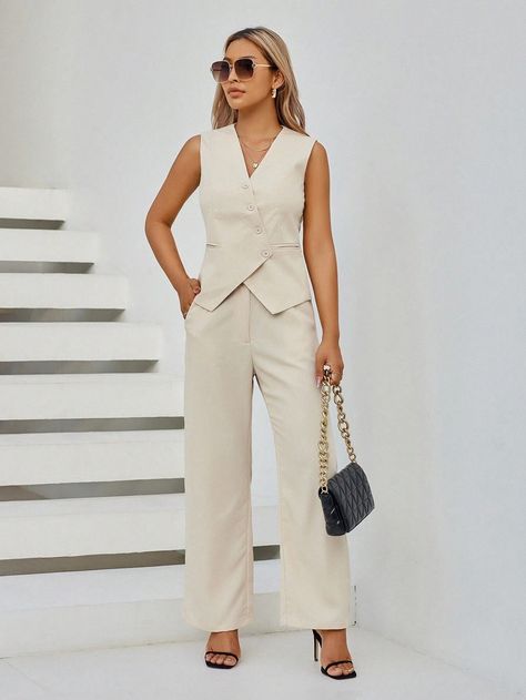 SHEIN BIZwear Women's Solid Color Vests And Pants Two Piece Set | SHEIN ASIA Jw Outfits, Coat Suit, Wedding 2024, Old Money Style, Vest Coat, Casual Work Outfits, Suits Coats, Two Piece Set, Work Casual