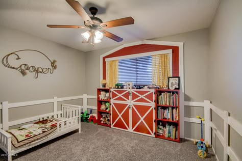 adorable child's room Farm Themed Bedroom Boys, Farm Bedroom Ideas For Boys, Boys Farm Bedroom, Farm Nursery Ideas, Farm Boy Room, Rustic Nursery Room Ideas, John Deere Bedroom, Siblings Room, Paisley Bedroom