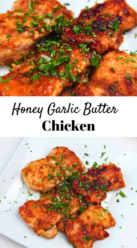 A delicious, quick and easy Honey Garlic Butter Chicken skillet recipe, perfect for a healthy dinner and one of your favorite chicken recipes for dinner. Butter Chicken Appetizer, Sweet Butter Chicken Recipe, Honey Butter Sauce, Easy Honey Butter, Honey Butter Chicken, Chicken For Dinner, Vinegar Chicken, Quick Delicious Meals, Viral Recipes