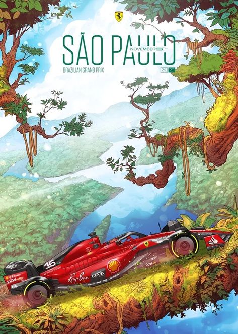 Ferrari poster for the 2023 São... - Formula 1 News & Views Brazilian Grand Prix, Ferrari Poster, F1 Art, F1 Poster, Racing Posters, Ferrari F1, Scuderia Ferrari, Arte Inspo, Fairytale Art