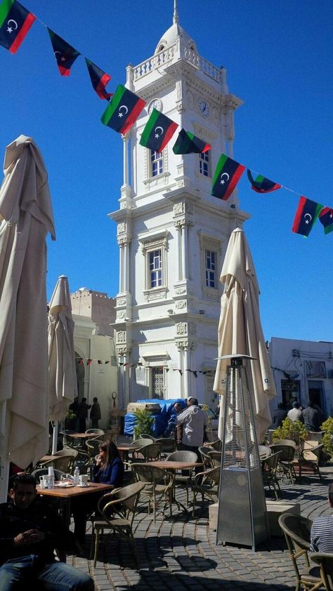 Libyan Flag, Outside Cafe, Libyan Aesthetic, North Africa Travel, Libyan Culture, Libya Flag, Tripoli Libya, Ethnic Background, City View Apartment