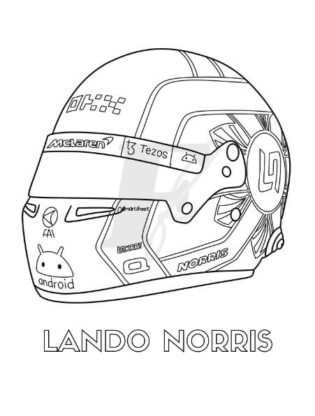 Mclaren Drawing F1, Lando Norris Painting, Formula 1 Coloring Pages, Lando Norris Tattoo, F1 Helmet Drawing, F1 Coloring Pages, Lando Norris Drawing, Dessin F1, F1 Sketch