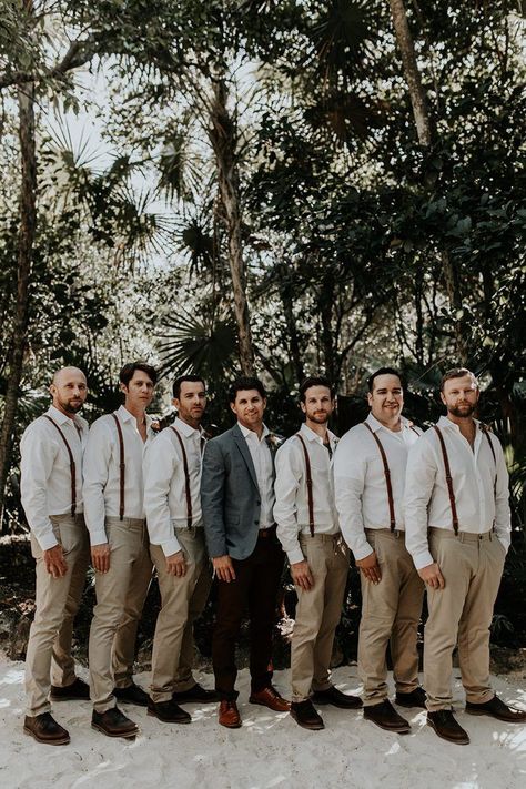 White button downs and khaki pants are perfect groomsmen outfits for a beach wedding | Image by Brooke Taelor Bridesmaid Things, Papaya Playa Project, Groomsmen Outfit, Wedding Groomsmen Attire, Future Board, Mens Wedding Attire, Groom Wedding Attire, Groomsmen Outfits, Groom And Groomsmen Attire