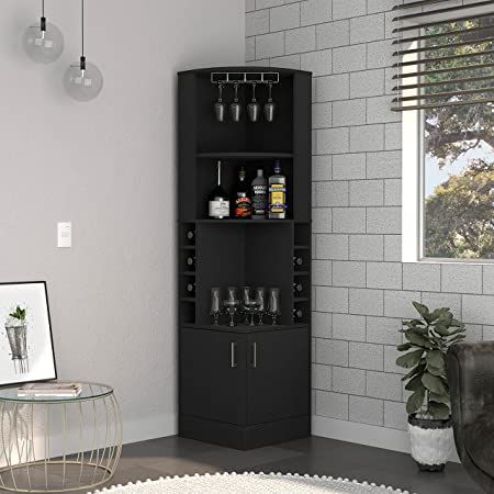 Corner Liquor Cabinet, Wine Cubbies, Corner Bar Cabinet, Built In Wine Rack, Corner Bar, Diy Home Bar, Home Bars, Cabinet Glass, Glass Rack