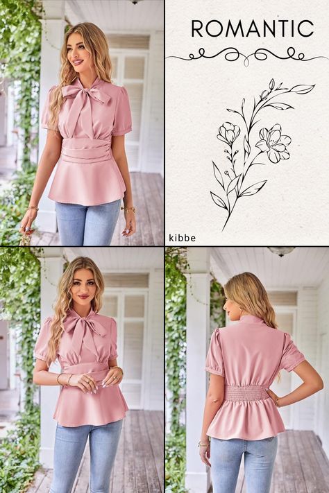 Soft Romantic Kibbe, Kibbe Romantic Body Type, Romantic Kibbe Style, Romantic Kibbe, Blouse Puff Sleeve, Kibbe Romantic, Vintage Bow Tie, Narrow Waist, Women's Office