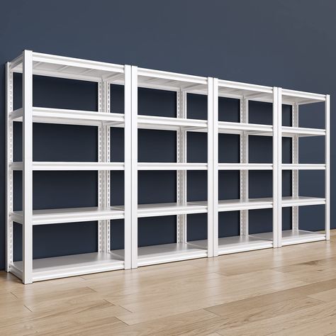 PRICES MAY VARY. 🎁【Classic White Pantry Shelves For Storage】The white metal shelving is in a simple and modern style, which is very classic. It can be matched with any home style to make your room look more tidy and brighter, creates modernity and enhances the home interior effect. 🎁【72" Metal Garage Shelving Heavy Duty】The metal shelves heavy duty are made of high quality steel and combined 4 connectors and double layers 2.2mm thick leg supporting together to make the white shelving unit more Metal Garage Shelves, Tall Garage, Heavy Duty Garage Shelving, White Shelving Unit, Storage Closet Shelving, Heavy Duty Storage Shelves, Utility Shelf, Garage Shelves, Garage Storage Racks