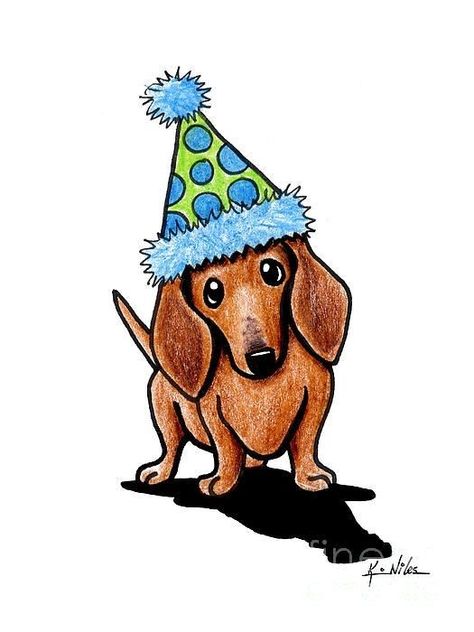 Drawing Puppies, Happy Birthday Dachshund, Arte Dachshund, Dachshund Drawing, Doxie Art, Dachshund Illustration, Weiner Dogs, Dapple Dachshund, Dachshund Art