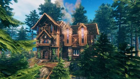 Forest Lodge Valheim Build Valheim Forge, Valheim Builds, Forest Lodge, The Black Forest, Winter Cabin, Starter Home, Iron Gate, Black Forest, Retro Gaming