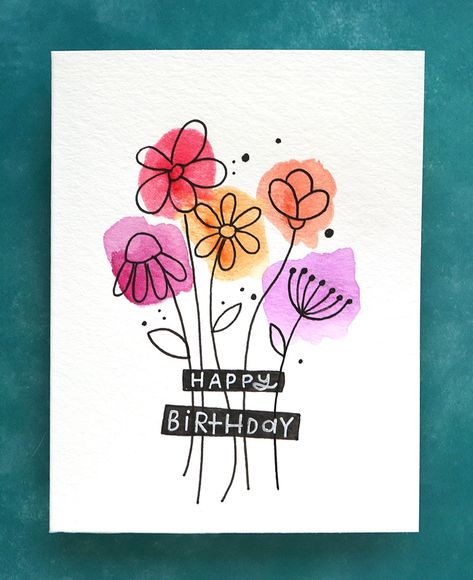 EASY DIY Watercolor Card – Budget Friendly Paints! – kwernerdesign blog Diy Watercolor Cards, Anniversaire Diy, Watercolor Birthday Cards, Birthday Card Drawing, Simple Birthday Cards, Watercolor Birthday, Bday Cards, Watercolor Card, Paint Cards