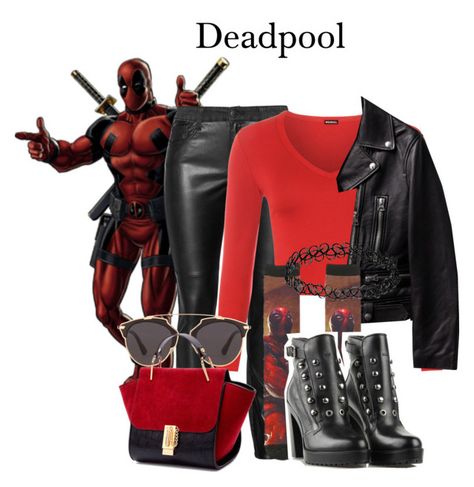 "Deadpool/Deadpool/2-8-16" by megan-vanwinkle ❤ liked on Polyvore featuring WearAll, Diesel, Christian Dior, women's clothing, women, female, woman, misses and juniors Deadpool Outfit Ideas, Deadpool Disneybound, Deadpool Outfit Woman, Womens Deadpool Costume, Lady Deadpool Cosplay, Deadpool Outfit, Deadpool Clothes, Marvel Inspired Outfits, Deadpool 2