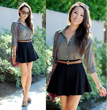 fashion Black Skater Skirt Outfit, Skater Skirt Outfit, Black Skater Skirts, A Skirt, Cute Skirts, Skirt Outfits, Look Fashion, Spring Summer Fashion, Skater Skirt