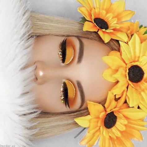 sunflower makeup look Halloweenský Makeup, Yellow Makeup, Make Up Inspiration, Fest Outfits, Smink Inspiration, Makeup Eye Looks, Makeup Hacks, Make Makeup, Festival Style