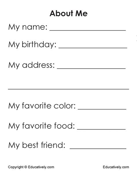 Help kids share about themselves with this free "All About Me" worksheet! Perfect for back-to-school or getting-to-know-you activities. Download, print, and let them express themselves! #aboutme #worksheet #printable About Me Worksheet, Me Worksheet, Education Printables, All About Me Worksheet, Preschool Special Education, Welcome Back To School, Preschool Printable, Special Education Classroom, Educational Websites