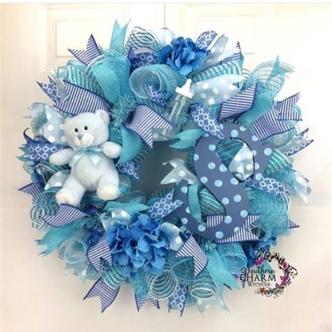 . Baby Door Wreaths, Holiday Mesh Wreaths, Baby Boy Wreath, Lantern Swags, Baby Shower Wreath, Diaper Wreath, Baby Boy Themes, Baby Wreath, Baby Boy Swag