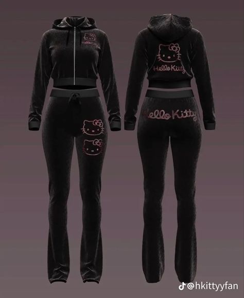 Hello Kitty Tracksuit, Willow Aesthetic, Closet Outfits Ideas, Hello Kitty Rhinestone, Velvet Two Piece, Juicy Couture Y2k, Rock Star Outfit, Velvet Tracksuit, Egirl Fashion