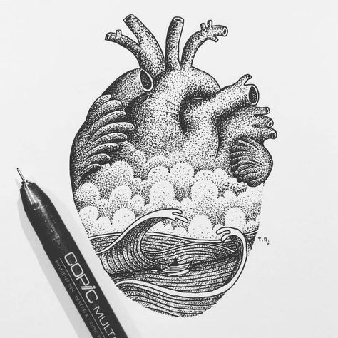 nature in ink stippling drawing Stippling Drawing, Heart Nature, Dotted Drawings, Monochromatic Art, Gold Art Painting, Stippling Art, Nature Art Drawings, Pen Art Drawings, Black And White Art Drawing