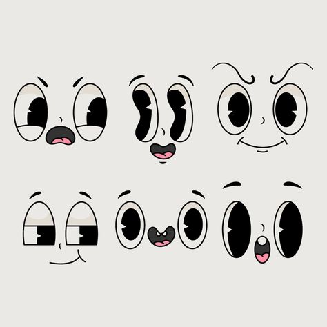 Free Vector | Hand drawn retro cartoon face illustration Cartoon Face Expressions Illustration, Smug Character Design, Cute Face Illustration, Retro Illustration Design, Retro Illustration Graphics, Face Cartoon Drawing, Smiley Face Illustration, Cute Face Cartoon, Retro Drawings