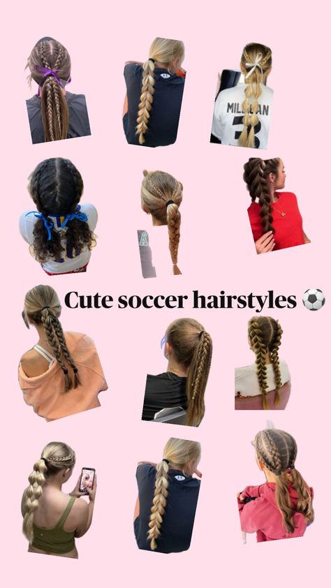 Cute soccer hairstyles⚽️🎀⚽️ Soccer Girl Hairstyles, Cute Soccer Hairstyles, Cute Cheer Hairstyles, Cute Sporty Hairstyles, Soccer Hairstyles, Soccer Hair, Hairstyle Examples, Cheer Hair, Sport Hair