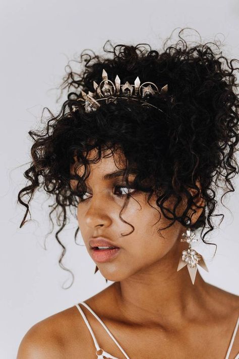 From twinkling hairpins to full-on tiaras, bridal hair accessories have upped their game in recent years. #weddinghair #weddinghairaccessories #weddingcrown #weddinghairband Curly Bridal Hair, Natural Hair Wedding, Beautiful Wedding Hair, Curly Wedding Hair, Wedding Hair Inspiration, Hair Wedding, Short Curly Hair, Wedding Hair And Makeup, Grunge Hair