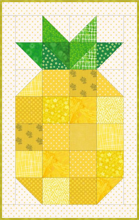 Tropical Quilts, Pineapple Quilt Pattern, Pineapple Quilt Block, Pineapple Quilt, Yellow Quilts, Applique Stitches, Log Cabin Quilt Pattern, Small Wall Hangings, Paper Quilt