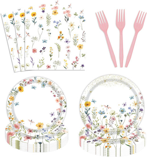 96 Pcs Wildflower Party Supplies Paper Plates and Napkins Disposable Spring Floral Baby Shower Birthday Tableware Decorations for Spring Summer Picnic Wedding Tea Party, Serve 24 Guests #ad #wildflower #wildflowerbabyshower #wildflowerparty #wildflowerpartysupplies #babyshowerideas #babyshowersupplies #floral #wildflowers #babyshowerthemes #girlsbabyshower Wildflower Party Ideas, Wild Flowers Baby Shower Ideas, Wild Flowers Party, Wildflower Napkins, Wildflower Baby Shower Decorations, Wildflower Baby Shower Theme, Wildflower Party Theme, Decorations For Spring, Floral Baby Shower Decorations