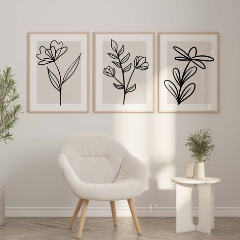 Minimalist Bedroom Artwork, Minimal Wall Art Living Room, Bedroom Portraits Wall Art, 3 Set Paintings Wall Art, Drawing Room Paint, Botanical Line Art, Stylish Wall Decor, Minimal Bedroom, Wall Art Posters