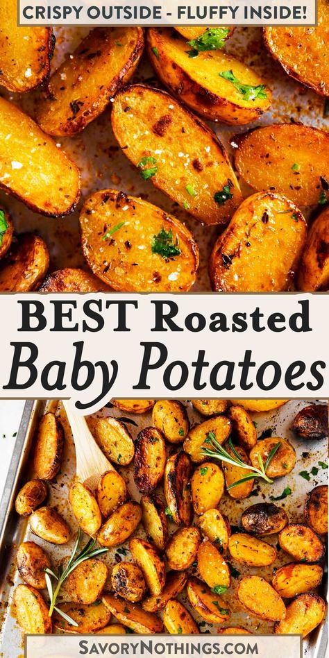 Roasted Baby Potatoes are not only delicious, but they also look so pretty! Try them as a side dish for your next big family dinner or holiday gathering – these are always a big hit with everyone! | #babypotatoes #potatoes #easyrecipes Fingerling Potatoes Recipes, Baby Potato Recipes, Fried Potatoes Recipe, Best Roast Potatoes, Red Potato Recipes, Baby Potato, Crispy Roast Potatoes, Roasted Baby Potatoes, Ninja Foodi Grill