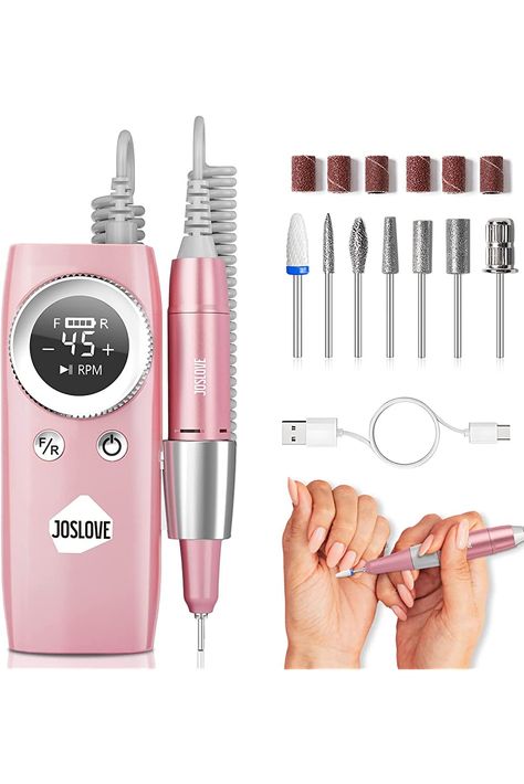 JOSLOVE Electric Nail Drill Machine, 45000RPM Professional Nail Drills for Acrylic Gel Nails, Rechargeable Portable Nail File Manicure Pedicure Tools with Nail Drill Bits, Pink Acrylic Nail Drill, Acrylic Gel Nails, Nails Inspiration Spring, Nail Polish Gift, Nail Equipment, Tech Career, Electric Nail Drill, Nail Drill Bits, Nail Drills