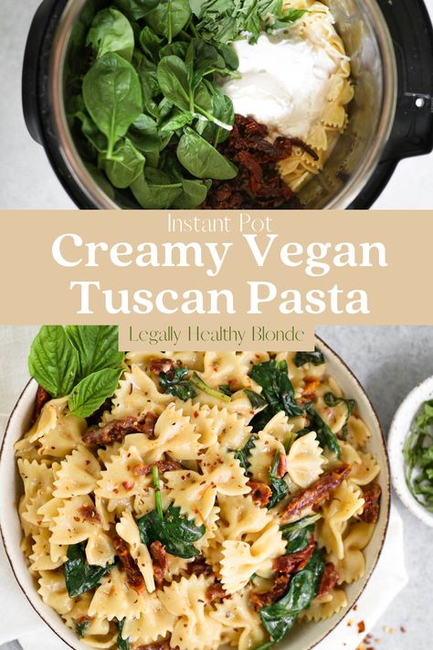 Pasta Instant Pot, Tuscan Pasta, Crockpot Pasta, Instant Pot Recipes Vegetarian, Vegan Instant Pot Recipes, Instant Pot Pasta Recipe, Vegetarian Instant Pot, Fresh Spinach, Perfect Pasta