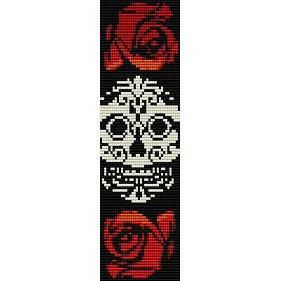 Sugar Skull in Roses  beading cuff bracelet pattern by garbanke, $4.00 Bead Loom Kits, Stitch Bracelet, Bead Loom Designs, Loom Jewelry, Loom Bracelet Patterns, Motifs Perler, Seed Beading, Loom Bracelet, Loom Pattern