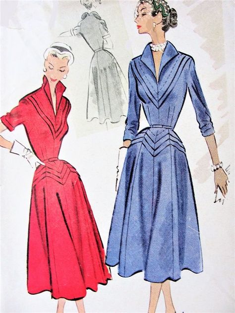 1950s LOVELY Afternoon Party Dress Pattern McCALLS 8896 Eyecatching Wing Collar, V Neckline, Flared Dress, Daytime or Cocktail Dinner Dress Bust 32 Vintage Sewing Pattern FACTORY FOLDED Collar Dress Pattern, Party Dress Pattern, Afternoon Party, 1950s Dress Patterns, Party Dress Patterns, Mccalls Patterns Dress, Party Outfit Men, Trendy Party Dresses, Cocktail Dinner