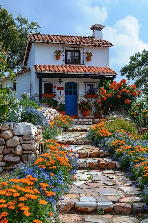 Tiny House Spanish Style, Spanish Tiny House, Balkan House, Country Cottage Living, Cabin Style Homes, Cute Little Houses, Mediterranean Architecture, Best Tiny House, Beach Cabin