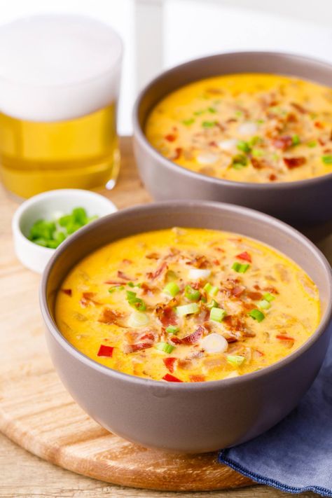 Beer Cheese Soup (Low Carb) - Keto Pots Keto Beer Cheese Soup, Low Carb Beer, Keto Chicken Soup, Beer Cheese Soups, Non Alcoholic Beer, Low Carb Veggies, Keto Soup, Cheese Stuffed Peppers, Low Carb Vegetables