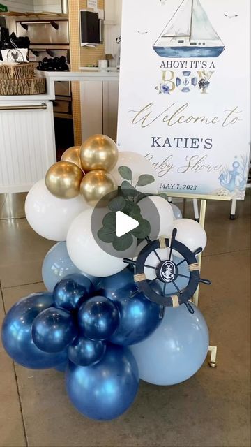 Ahoy It’s A Boy Baby Shower Theme, Ahoy It’s A Boy Baby Shower Decorations, Nautical Balloon Arch, Ahoy Its A Boy Baby Shower Ideas, Oh Boy Baby Shower Ideas, Boy Themed Baby Shower Ideas, Boy Baby Shower Ideas Themes, Baby Boy Shower Ideas Themes, Nautical Baby Shower Ideas