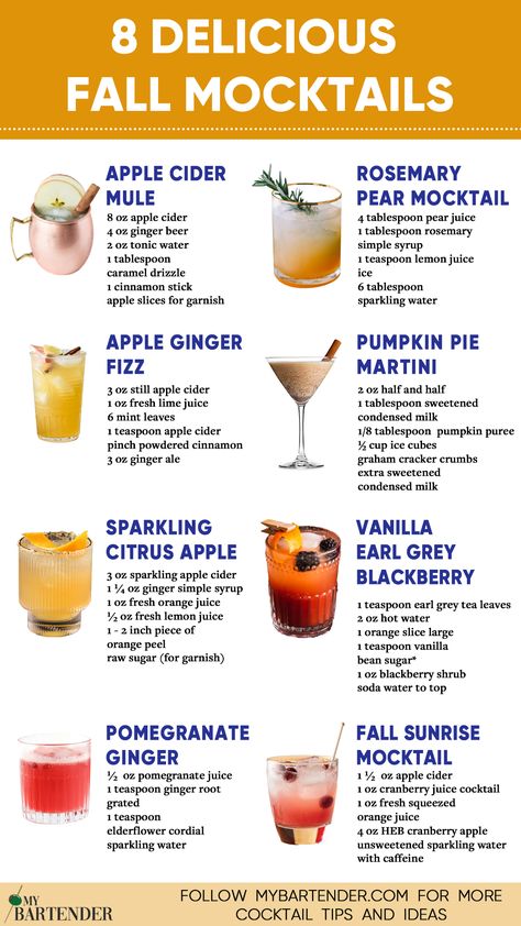 Fall Mocktails Resep Smoothie, Alcohol Free Drinks, Mocktail Recipes, Drink Recipes Nonalcoholic, Fall Cocktails, Fall Drinks, Mocktail Recipe, Alcohol Drink Recipes, Christmas Home Decor