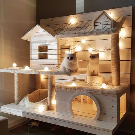 Kitty Cat Bedroom Ideas, Bedroom For Cats, Boho Cat Room, Indoor Cat Room Ideas Diy, Small Cat House, Aesthetic Cat Tree, Cat Play House, Cat House Indoor, Cat Hut