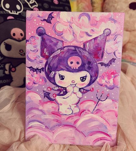 Kitty Cartoon, Cute Canvas Paintings, Canvas Painting Designs, Cute Paintings, Drawing Stuff, Small Canvas Art, Arte Inspo, Diy Canvas Art Painting, Mini Canvas Art