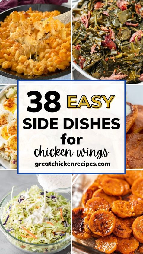 Learn what to serve with wings using this collection of the best side dishes for chicken wings. Recipes for hot, cold, Southern comfort food, healthier options, and dips. #chicken #chickenwings #comfortfood #dinner #recipes #chickenwings Baked Chicken Wings Meal Ideas, Chicken Wings Meal Sides, Wing Dinner Meals, What To Serve With Wings, Easy Side Dishes For Chicken, Chicken Wings Dinner Ideas Meals, Side Dishes For Chicken Wings, Chicken Wing Side Dishes, Best Side Dishes For Chicken