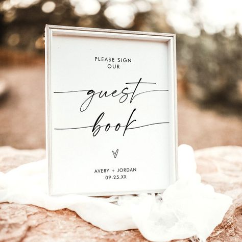 Minimalist Wedding Guest Book Sign, Modern Wedding Guest Book Signage Zazzle, Signs For Guest Book Wedding, Boho Wedding Guest Book Table, Wedding Sign Guest Book, Wedding Guest Book Table Ideas, Guest Book Table For Wedding, Guest Book Table Ideas, Sign Our Guest Book Sign, Sign Wedding Guest Book