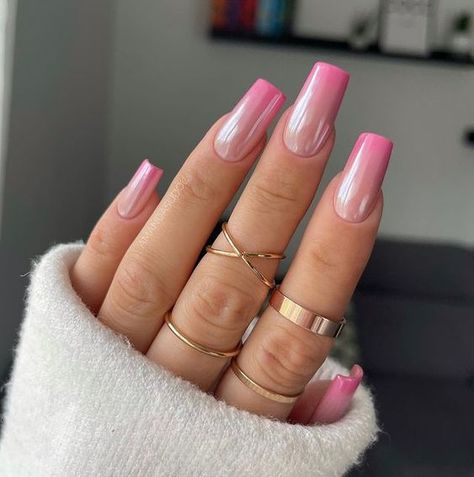 Summer Nails Ideas Square, Pink Silver Ombre Nails, Fun Spring Nails Square, Summer Simple Nails, Ombre Nails With Design, Spring Nails Square, Square Nails Spring, Square Nails Summer, Square Summer Nails