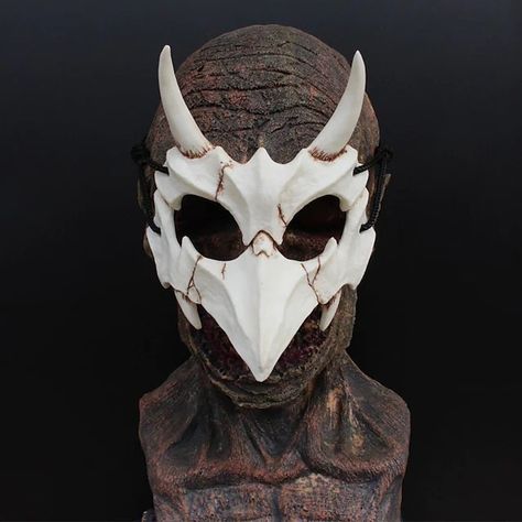 White Halloween Mask, Dragon God, Skeleton Mask, Dragon Horns, Dragon Mask, Japanese Mask, Red Mask, Halloween Masquerade, Scary Costumes