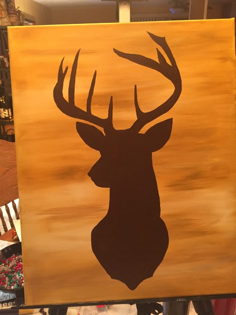 This was quick and pretty easy! Another Christmas present done! Country Paintings Easy Cow, Dear Painting Easy, Easy Wildlife Paintings, Hunting Painting Easy Canvas, Country Easy Painting, Country Themed Paintings, Buck Drawing Easy, Deer Canvas Painting Easy, Pretty Painting Ideas On Canvas